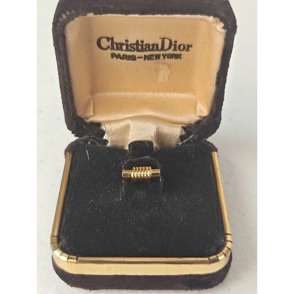 Vintage Christian Dior Gold Tone Tie Tack Pin w/ Original Box Paris New York